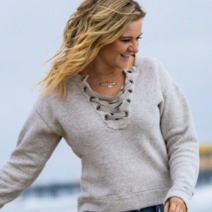 Mother Don’t Sweat It Tie Up Easy Sweatshirt in size Medium in Heather Gray